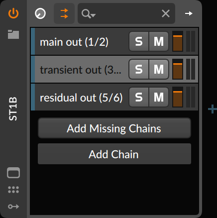 LHI Audio ST1b in Bitwig showing multiple output buses